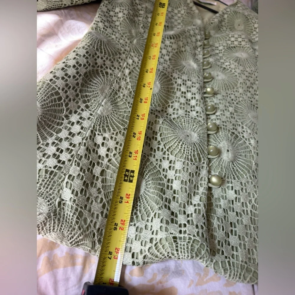 Vintage Lee Jordan Lace Crochet Jacket Blouse Sage Green Button Front Cottagecor
